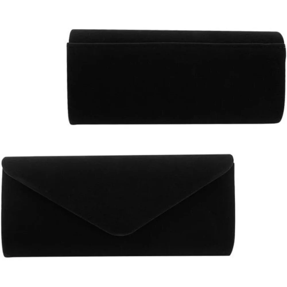 Velvet Evening Clutch Purse, Elegant Handbag for Wedding Party - Black